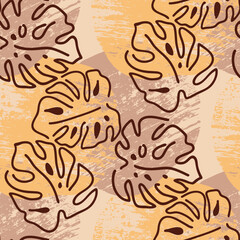 Monstera leaves decorative seamless vector pattern for textile design, fabric print, digital or wrapping paper, wallpaper, background and backdrop, decoration. Tropical summer holiday theme.
