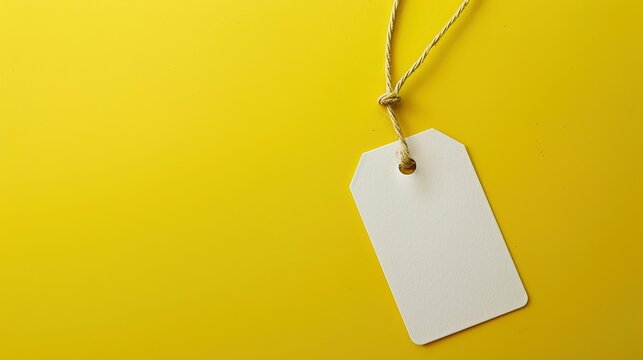 Blank nametag on a string on yellow background copy space