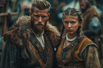 Fototapeta premium Viking Couple Man and Woman