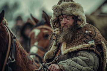 Viking Man with Beard on Horse