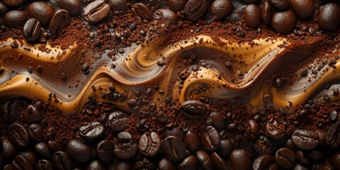 Extreme macro photography of fresh roasted coffee beans ground.