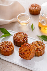 Traditional mooncakes for a Chinese Mid-Autumn Festival or Moon festival
