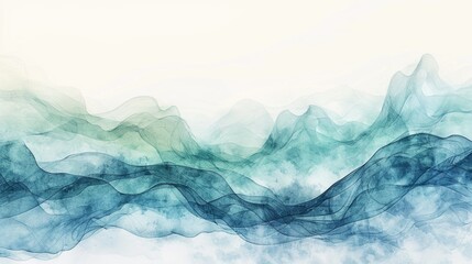 Obraz premium Softly Blended Watercolor Waves in Blues and Greens: A Calming Abstract Background for Desktop Wallpapers