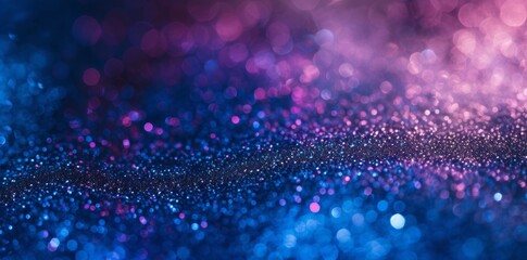Abstract A defocused blue and purple bokeh glitter blur background. Blue and purple colored glitter. Fantasy fractal design. Digital art. 3D rendering.  Created with Generative AI.