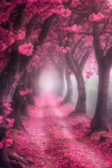 pink blossoming tree path 