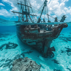 Underwater Mystery: Sunken Pirate Ship on Ocean Bed