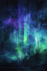 Northern Lights Magic: Watercolor Aurora Borealis in Greens and Purples on a Night Sky