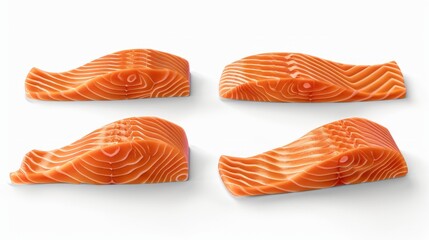 Mockup fresh salmon fillet set isolated on white background. Clipping Path included on white background.