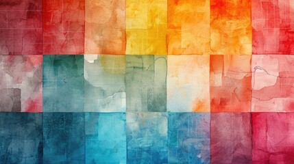 Organized Color Harmony: Squared Watercolor Abstract for a Modern Desktop Background