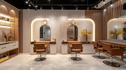 Modern minimalist beauty salon, hair salon interior business design