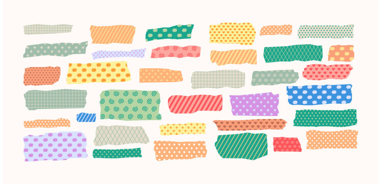 Colorful decorative washi tape collection. Hand drawn cute washi tape template. Colourful scrapbook stripes