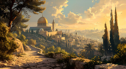 sunrise in the mountains,Fantasy Worlds : Imaginative and well-executed illustrations of fantastical, Beautiful mosques and minarets,mosque on the mountain - Powered by Adobe