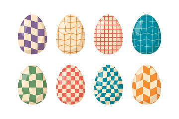 Easter eggs with retro distorted 70s style checkerboard pattern set