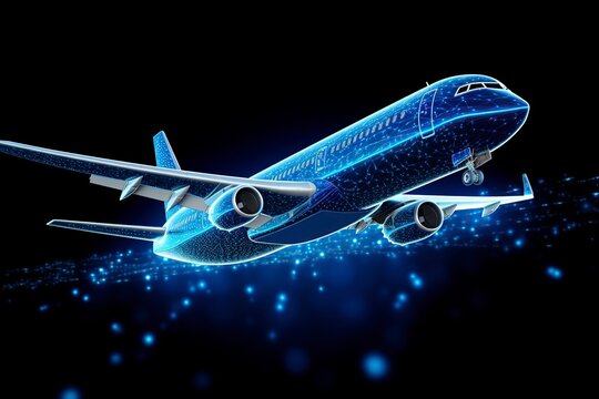 image transparent airplane with blue light flying