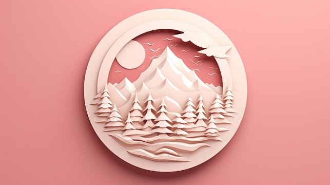 Origami landscape. mountains and forest world