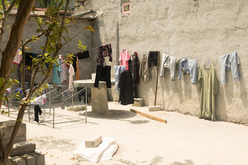 Clothes hanging out to dry in the sun, in Mathiveri island