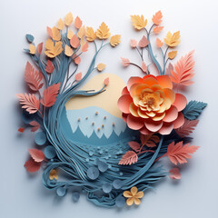 Intricately Crafted 3D Paper Art with Colorful Floral Design