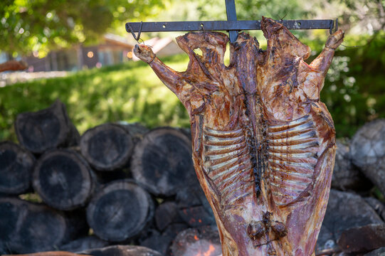 Argentine Lamb, prepared on the fire tied to a cross. classic Argentine barbecue that is not missing in any festival or restaurant in Buenos Aires or the country.