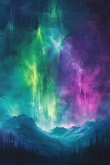 Magical Polar Lights: Abstract Watercolor Aurora with Green and Purple Luminosity for Desktop Background