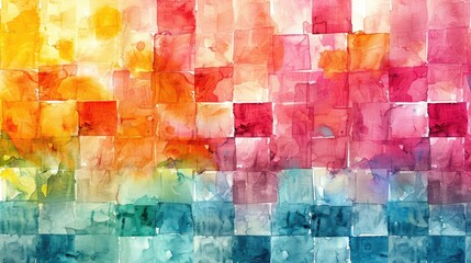 Digital Meets Traditional: Colorful Watercolor Pixel Art Mosaic for a Vibrant Desktop Background