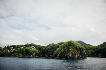 Fototapeta premium View of houses on the coastline near Soufriere in Saint Lucia in the Caribbean 