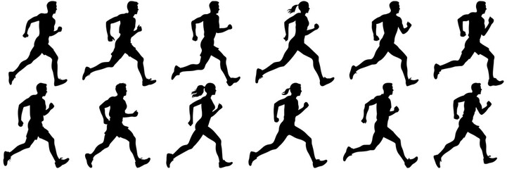 Runner silhouettes set, large pack of vector silhouette design, isolated white background