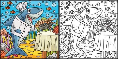 Chef Shark Coloring Page Colored Illustration