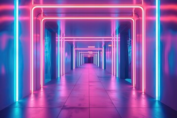 Ultra-modern sci-fi corridor with an enchanting chromatic infinity pathway