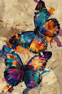 butterflies painted piece paper paint splatters gorgeous warm saturated rich deep color mobile splashes furry