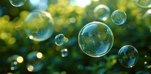 Soap bubbles in a pristine setting, creating a serene and mesmerizing atmosphere. Nature's delicate display.