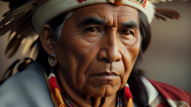 An Indian in traditional decoration personifies the spirit of ancestors