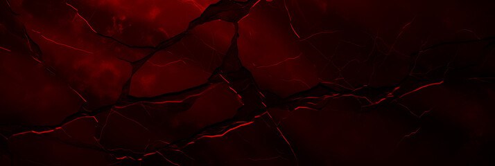 Wide burgundy grunge banner. Abstract stone wall texture background. Close-up shot red veins. Dark rock backdrop with copy space - obrazy, fototapety, plakaty