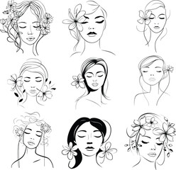floral woman, flower woman, silhouette  hand drawn vector illustration.