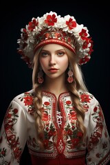 beautiful young Russian woman dressed in traditional costumes