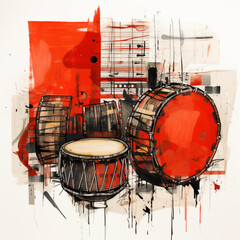 Red black painting sketch musical instrument