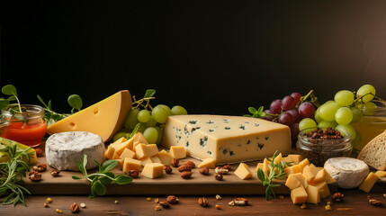 Various types of cheese, crackers, grapes, and nuts