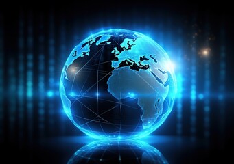 overview of the globe with an internet connection, Telecommunication and data transfer, Communication technology with global internet network
