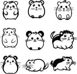cute hamster silhouette set vector illustration.