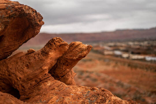 Close Up Rock Formation Sand Stone Orange Red Rocks Ivins Utah St. George Winter