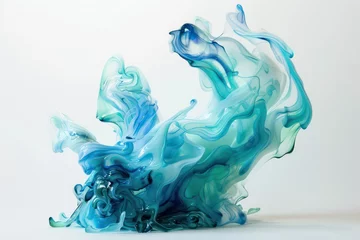 Fototapeten a blue and green liquid that has swirled around on a white background, in the style of marine painter, energetic gestures, light cyan and white © STOCKYE STUDIO
