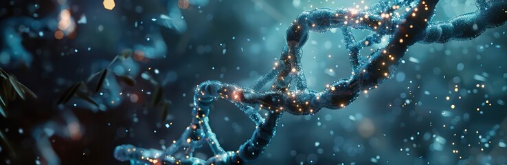 a doctor holding a dna molecules under the microscope, in the style of sci-fi environments, motion blur panorama - obrazy, fototapety, plakaty