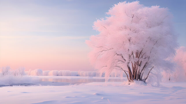 Serene Dusk: A Tranquil Winter Wonderland Under the Twilight Sky