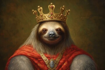 a king sloth in his crown being self proud