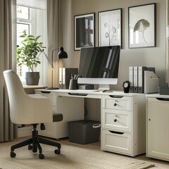 furniture white desks for home office, in the style of moody tonal contrasts, danish design, silhouette lighting