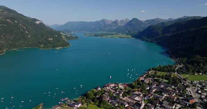 Drone Flight Over St. Gilgen And Wolfgang Lake