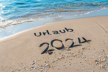 Beach with "urlaub 2024" and sea view