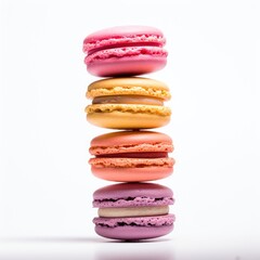 .Macarons on a white background, isolated, side view, close up