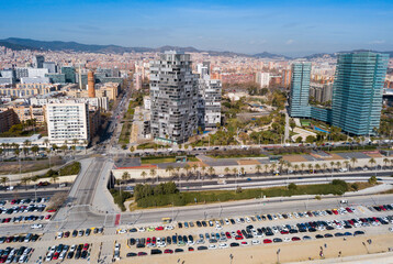 Fototapeta premium Aerial view of Barcelona cityscape with a modern apartment buildings, Spain