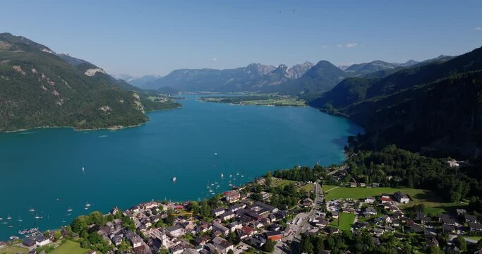 Drone Over St. Gilgen Near Wolfgang Lake
