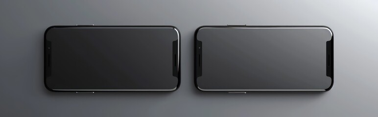 two large black phones and their screen facing each other, in the style of detailed compositions, rounded, light gray and black
